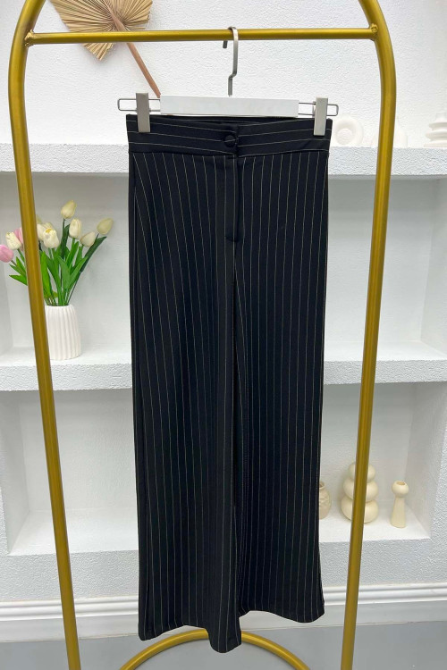 Striped Wide Leg Trousers Black