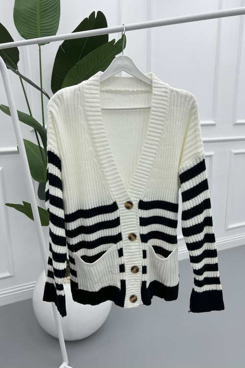 Striped Pocket Knitwear Cardigan Black