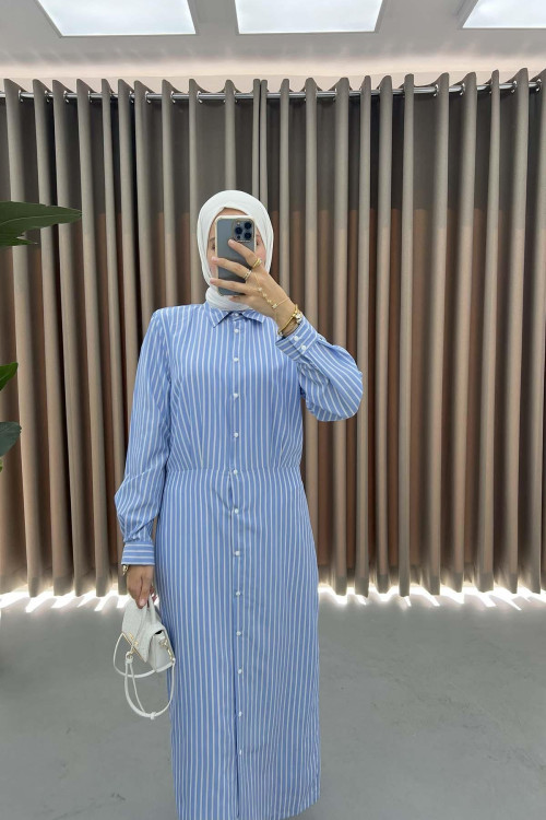 Striped Snap Dress Blue