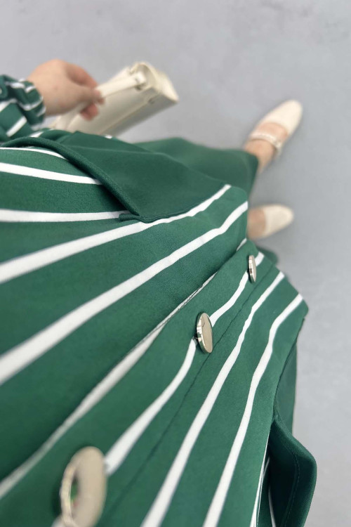 Striped Crop Skirt Set Green