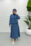 Striped Skirt Suit Navy Blue