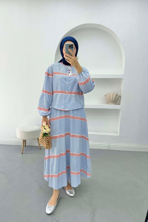 Striped Skirt Suit Blue