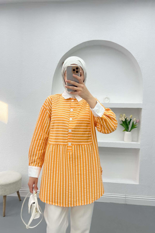 Striped Seersucker Shirt Orange