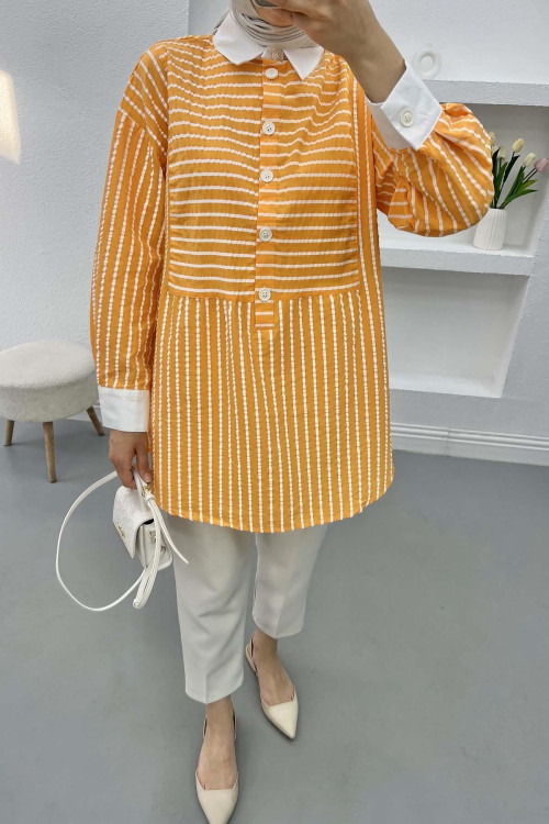 Striped Seersucker Shirt Orange