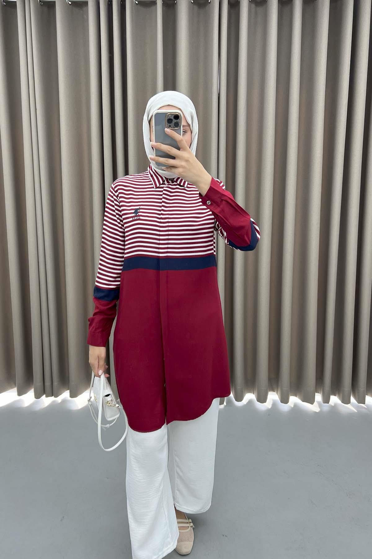 Striped Shirt Tunic Claret Red