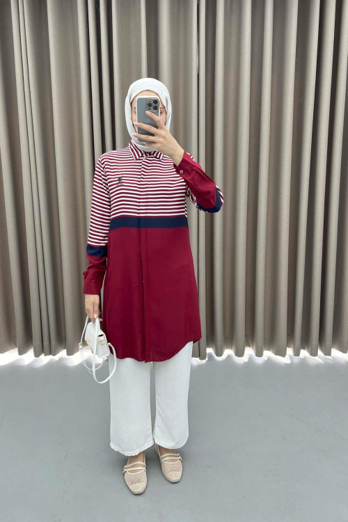 Striped Shirt Tunic Claret Red