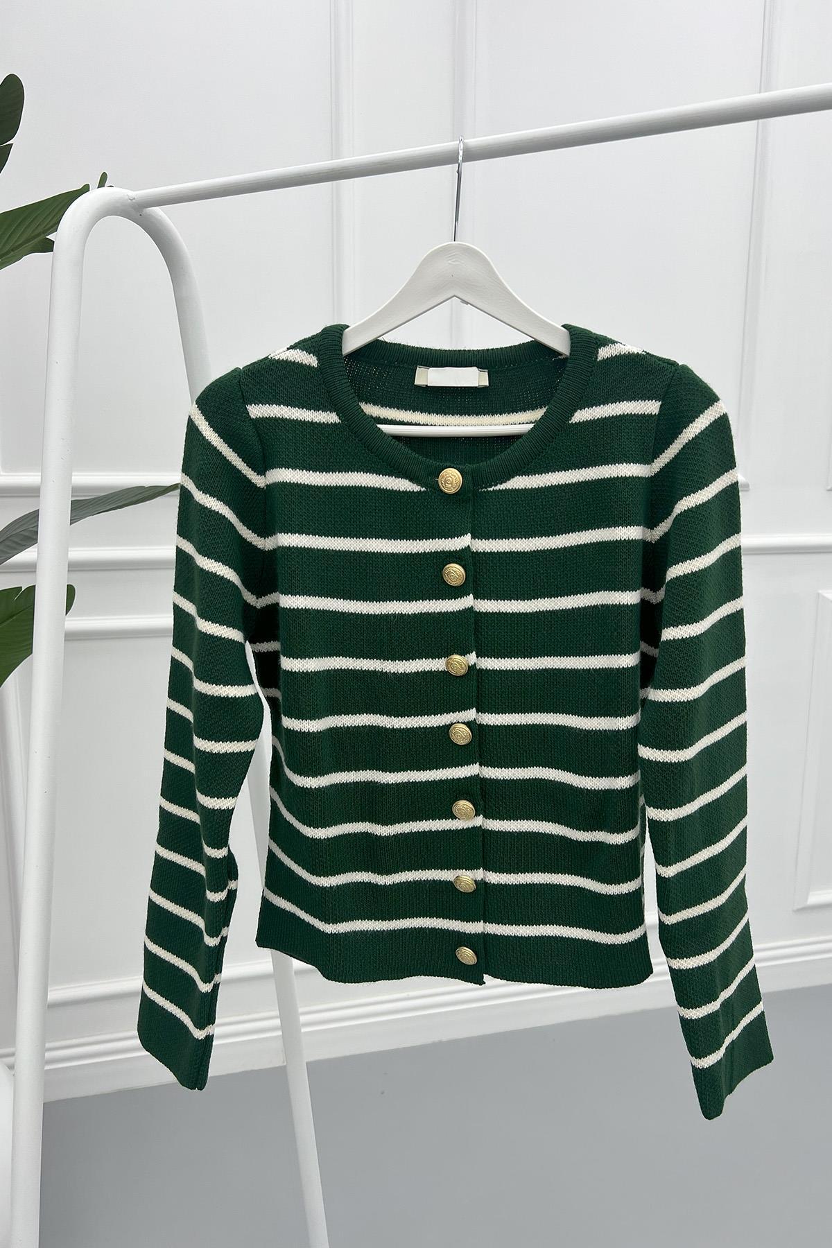 Striped Cardigan Green