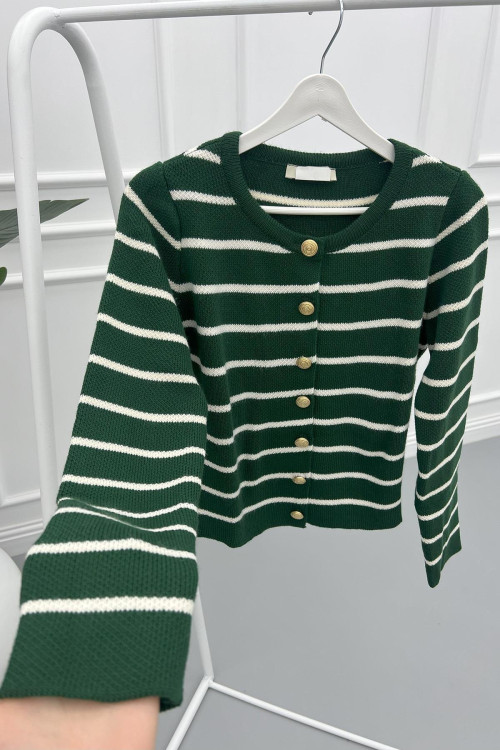 Striped Cardigan Green