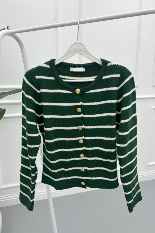 Striped Cardigan Green