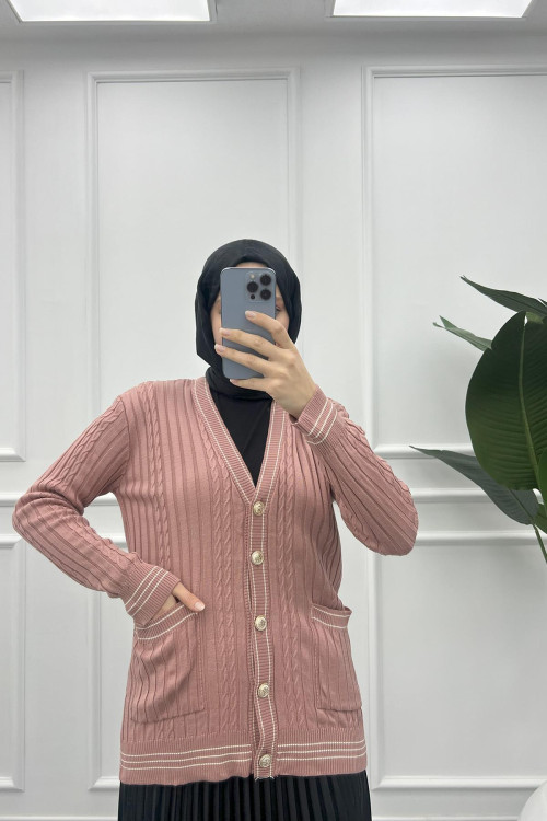 Striped Thin Knit Cardigan Dusty Rose