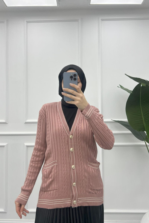 Striped Thin Knit Cardigan Dusty Rose