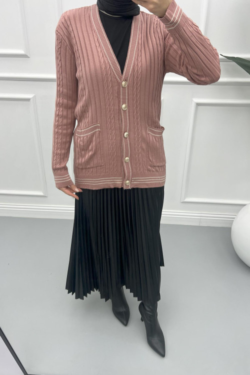 Striped Thin Knit Cardigan Dusty Rose