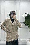 Striped Thin Knit Cardigan Dark Beige