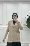 Striped Thin Knit Cardigan Dark Beige