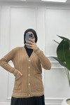 Striped Thin Knit Cardigan Milky Coffee