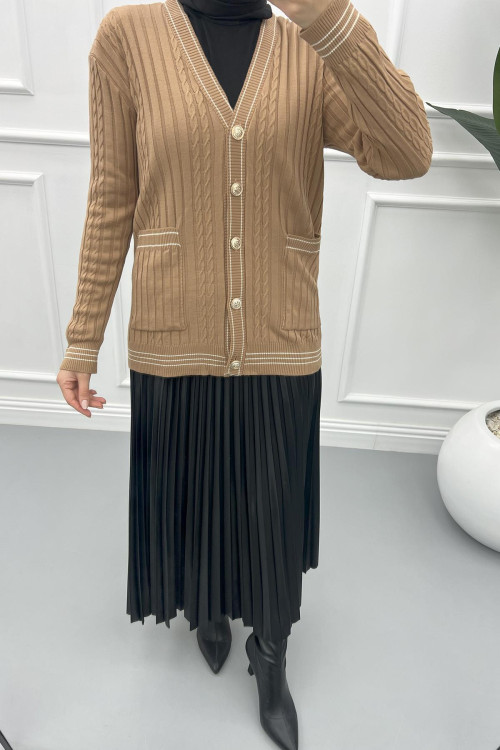 Striped Thin Knit Cardigan Milky Coffee