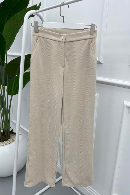 Striped Velvet Trousers Beige