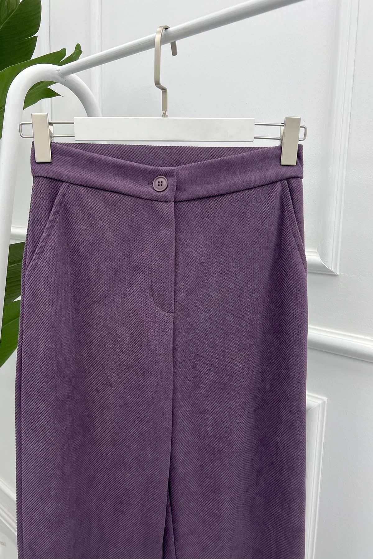 Striped Velvet Trousers Purple