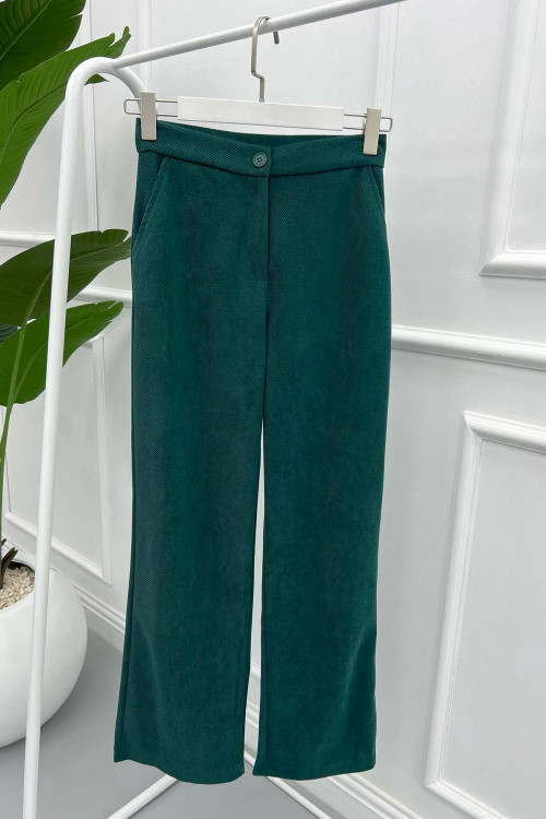 Striped Velvet Trousers Emerald Green