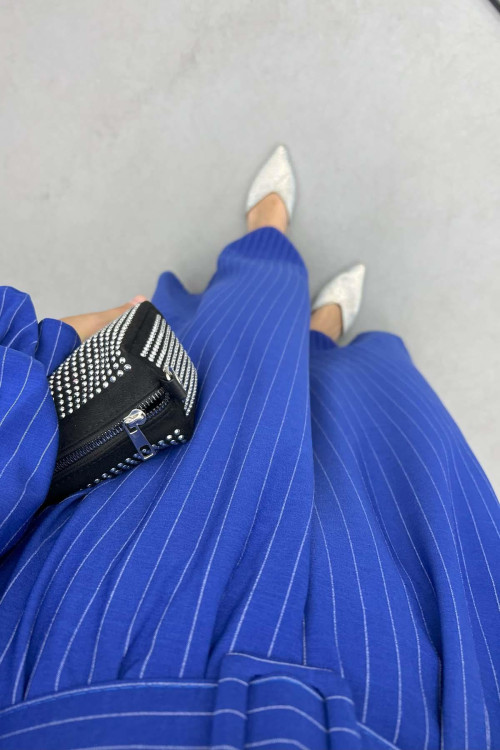 Striped Belted Dress Navy Blue