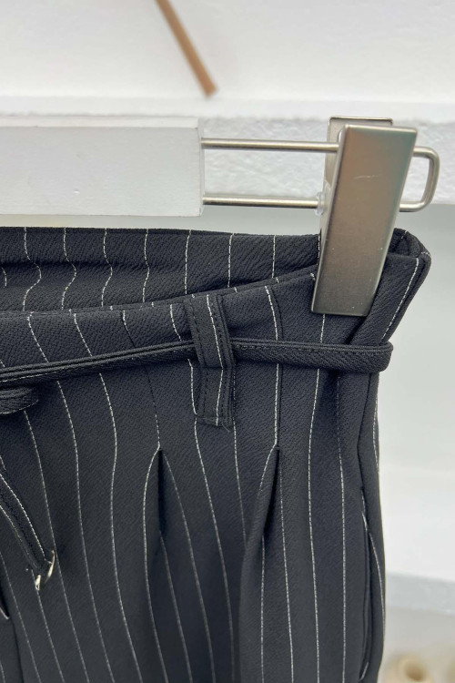 Striped Belted Trousers Black