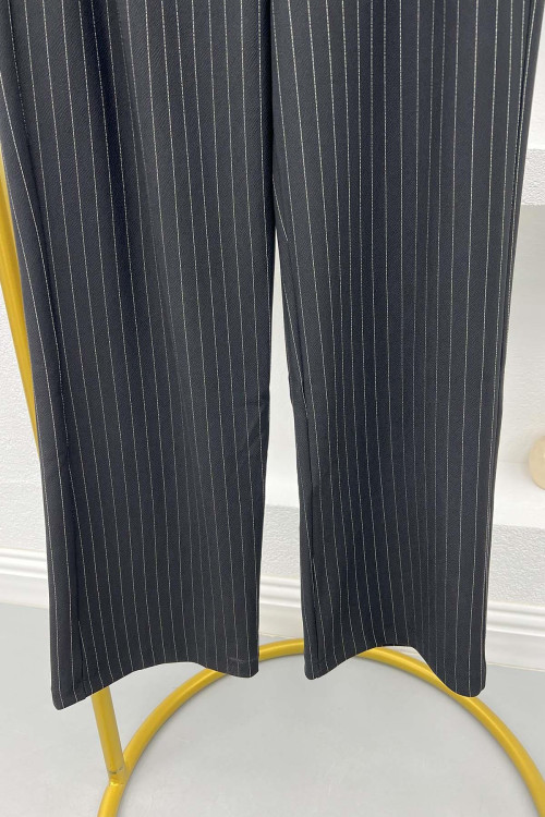 Striped Belted Trousers Black