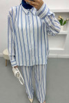 Striped Linen Suit Blue