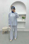 Striped Linen Suit Blue