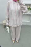 Striped Linen Suit Pink