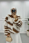 Striped Fur Coat Ecru