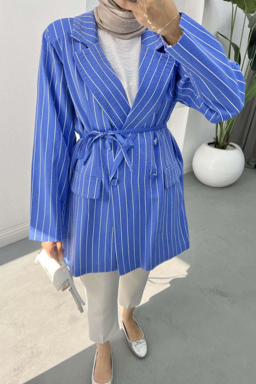 Striped Shiny Blazer Jacket Dark Blue