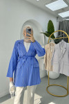 Striped Shiny Blazer Jacket Dark Blue