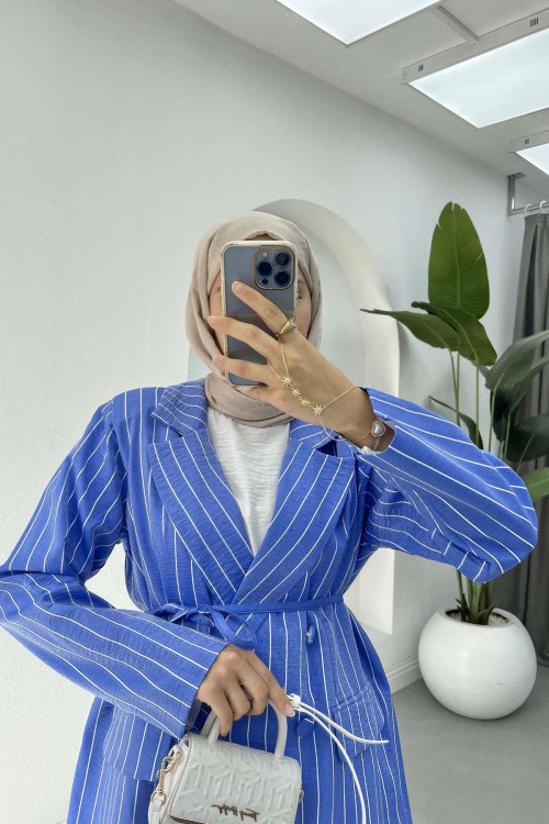 Striped Shiny Blazer Jacket Dark Blue