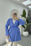 Striped Shiny Blazer Jacket Dark Blue