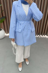 Striped Shiny Blazer Jacket Blue