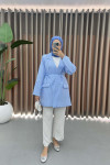 Striped Shiny Blazer Jacket Blue