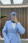 Striped Shiny Blazer Jacket Blue