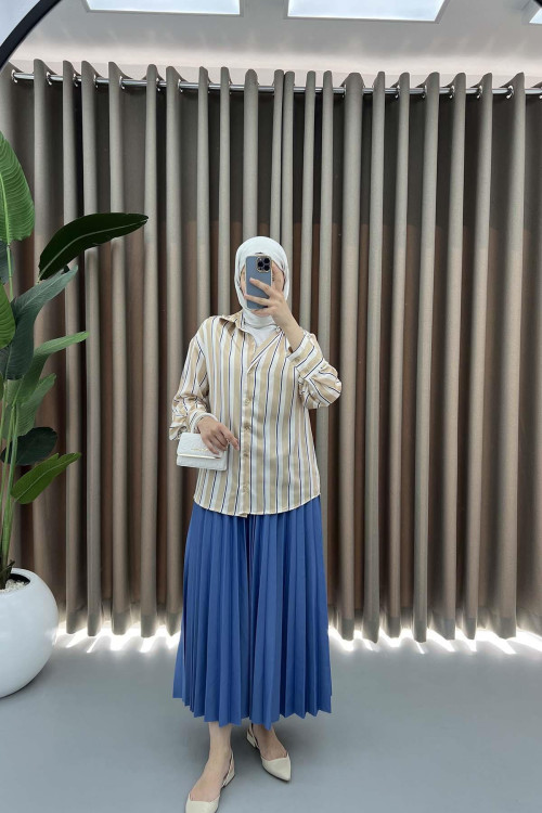 Striped Satin Shirt Beige