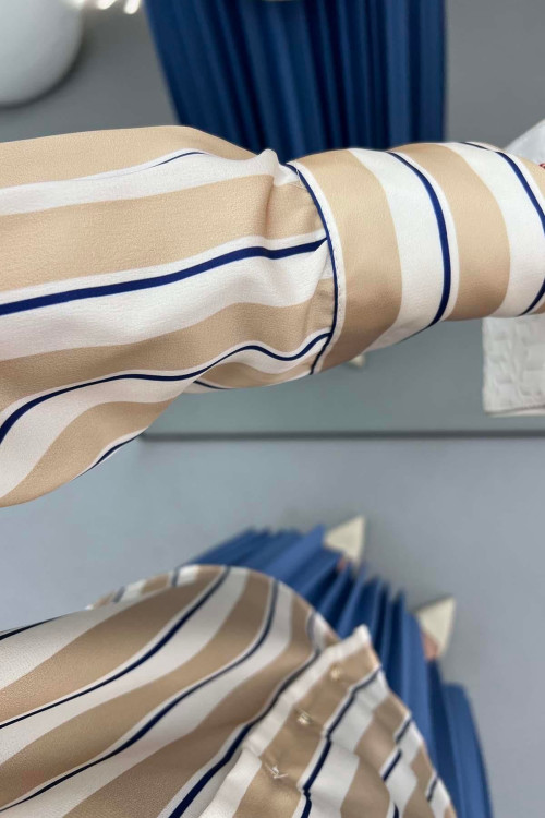 Striped Satin Shirt Beige