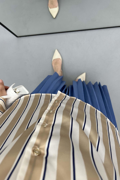 Striped Satin Shirt Beige