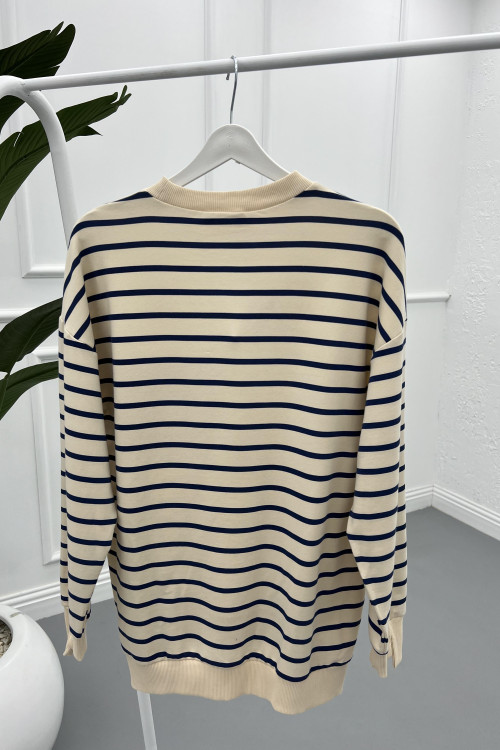 Striped Sweatshirt Beige-Navy Blue