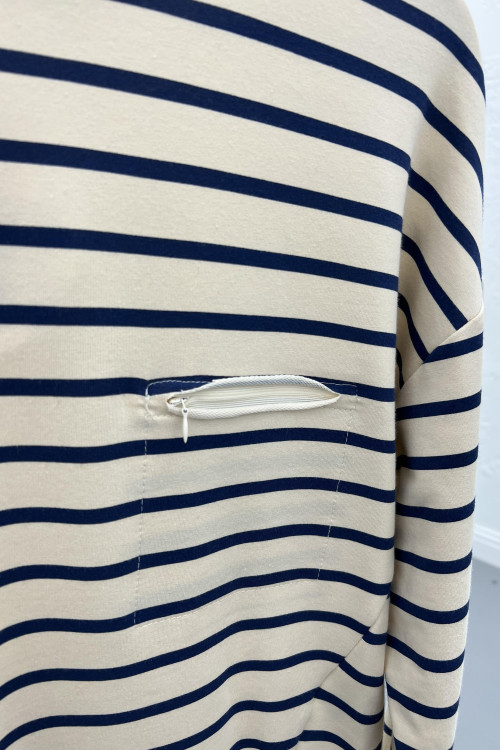 Striped Sweatshirt Beige-Navy Blue