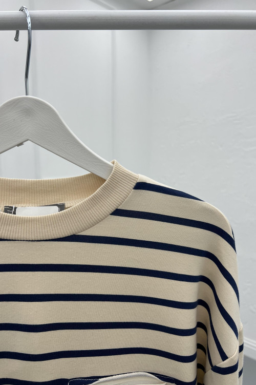 Striped Sweatshirt Beige-Navy Blue