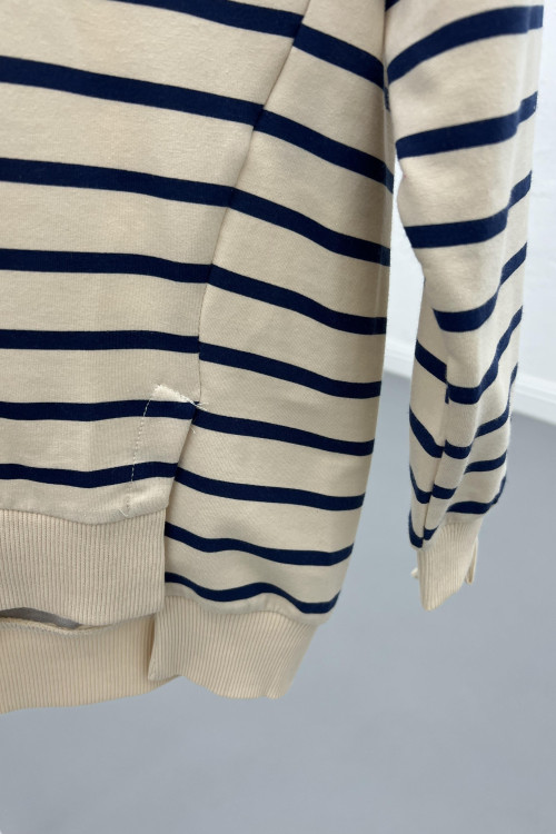 Striped Sweatshirt Beige-Navy Blue