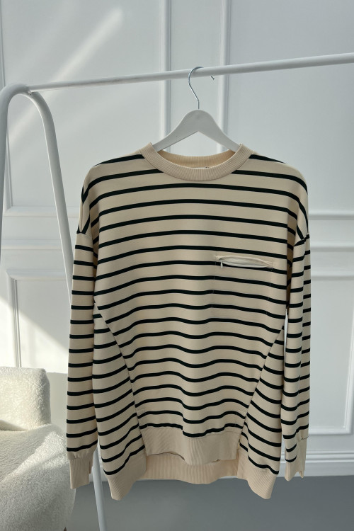 Striped Sweatshirt Beige-Green