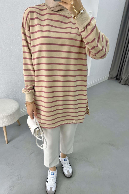 Striped Sweatshirt Dusty Rose