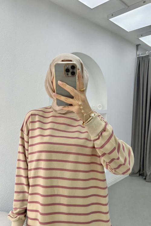 Striped Sweatshirt Dusty Rose