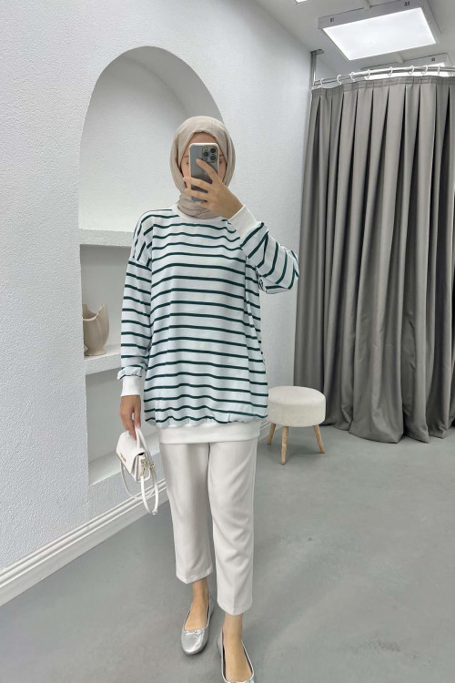 Striped Sweatshirt Emerald Green