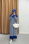 Striped Knit Dress Navy Blue