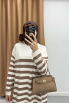 Striped Knit Dress Milky Coffee